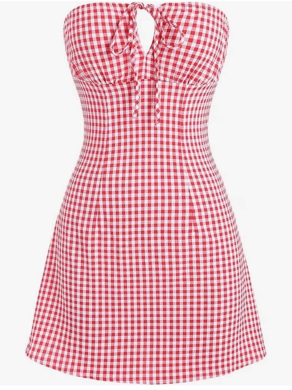 Strapless Red Gingham Tie-Front Mini Dress - Women Intimates & Sleepwear